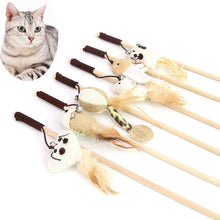 Load image into Gallery viewer, Hot Sale 1PC Pet Cat Teaser Toys Feather Linen Wand Cat Catcher Teaser Stick Cat Interactive Toys Wood Rod Mouse Toy Supplies

