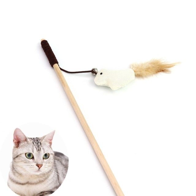Hot Sale 1PC Pet Cat Teaser Toys Feather Linen Wand Cat Catcher Teaser Stick Cat Interactive Toys Wood Rod Mouse Toy Supplies